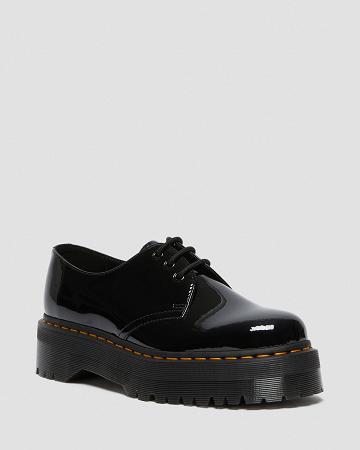 Black Women's Dr Martens 1461 Patent Leather Platform Oxfords Shoes | CA 364DFM